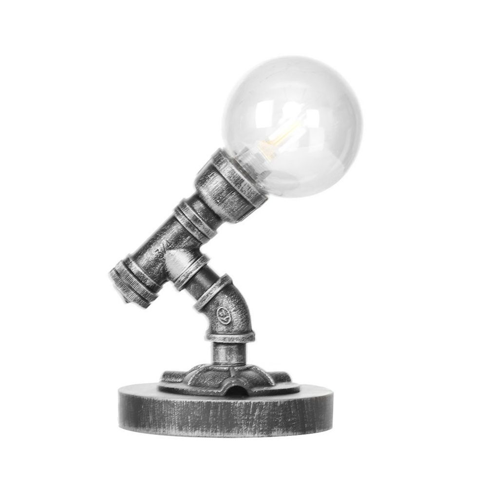 Globe Clear/Amber Glass Task Lighting Industrial Single Bulb Living Room Desk Lamp in Antique Silver