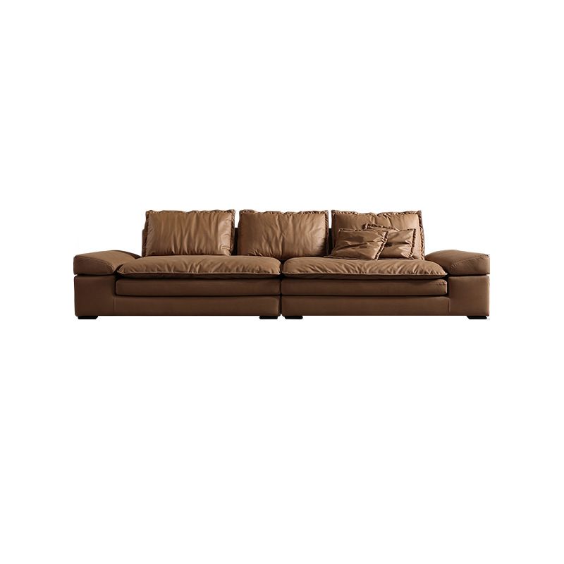 Modern Faux Leather Sectional Tan Cushion Back Sofa for Living Room