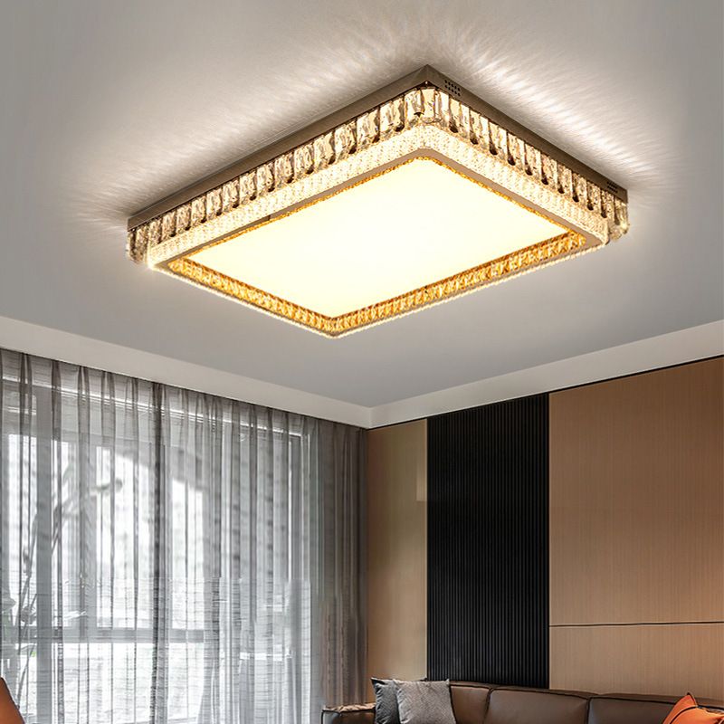 2-Light Golden Flush Mount Lighting Geometric Glass LED Ceiling Light for Foyer