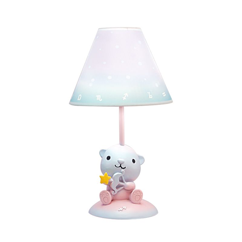 Pink Constellation Night Table Light Cartoon 1 Bulb Resin Nightstand Lamp with Cone Fabric Shade