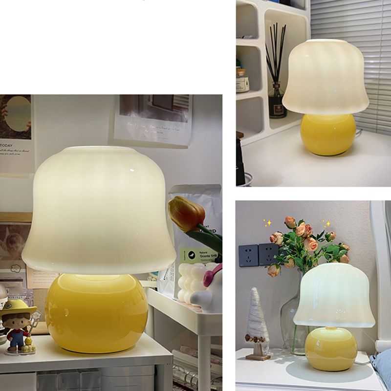 Modern Simple Table Lamp 1 Head Yellow Glass Mushroom Desk Lamp for Bedroom Living Room