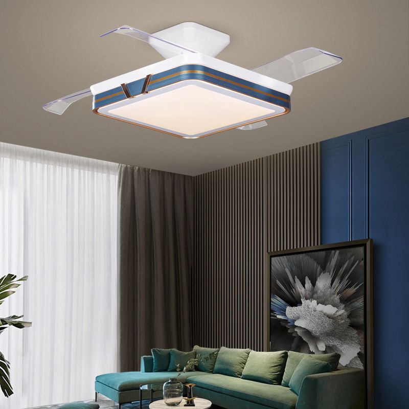 Blue / Gold / Grey LED Ceiling Fan Lighting Acrylic Square Modern Fan Fixture