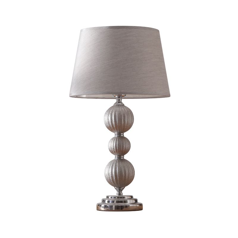 1 Head Bedside Ceramic Nightstand Lamp Minimal Silver Night Light with Conical Fabric Shade