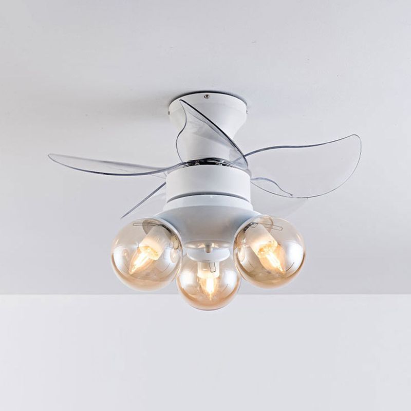 Amber Glass Ball ventilateur luminaire Enfants Style 3 ampoules Blanc Semi Flush plafond Light