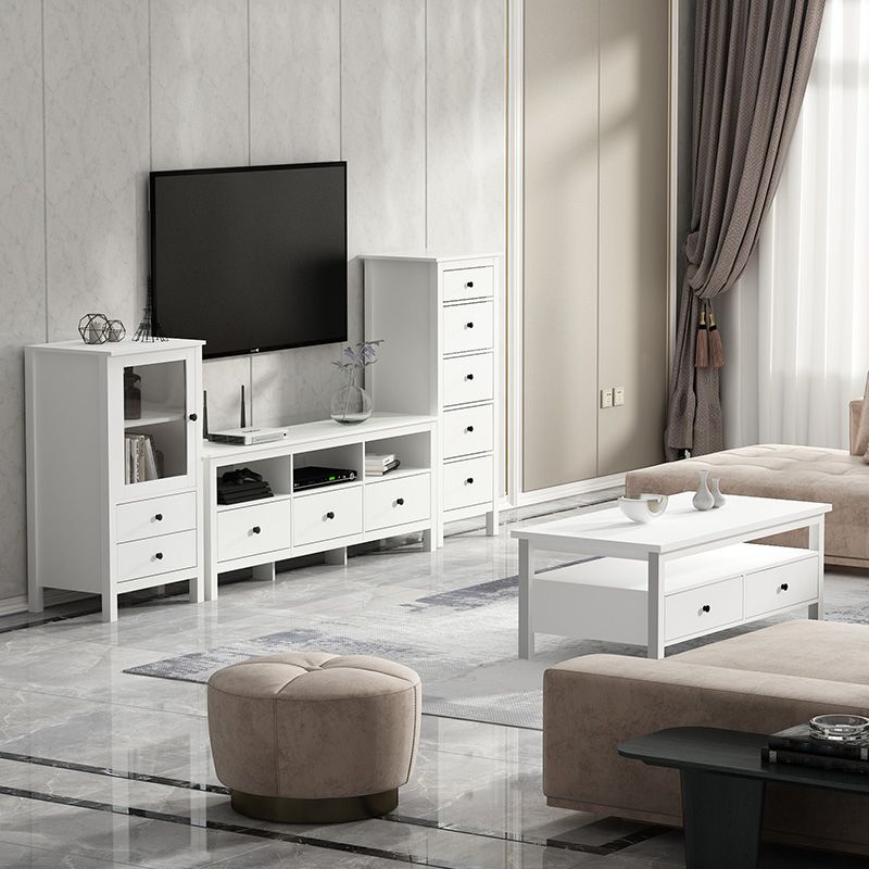 White Contemporary TV Stand Faux Wood TV Cabinet with Drawers