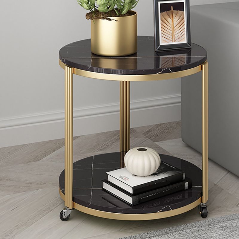 Glam Stone Night Table 21.65" Tall Bedside Cabinet with 2 Shelves