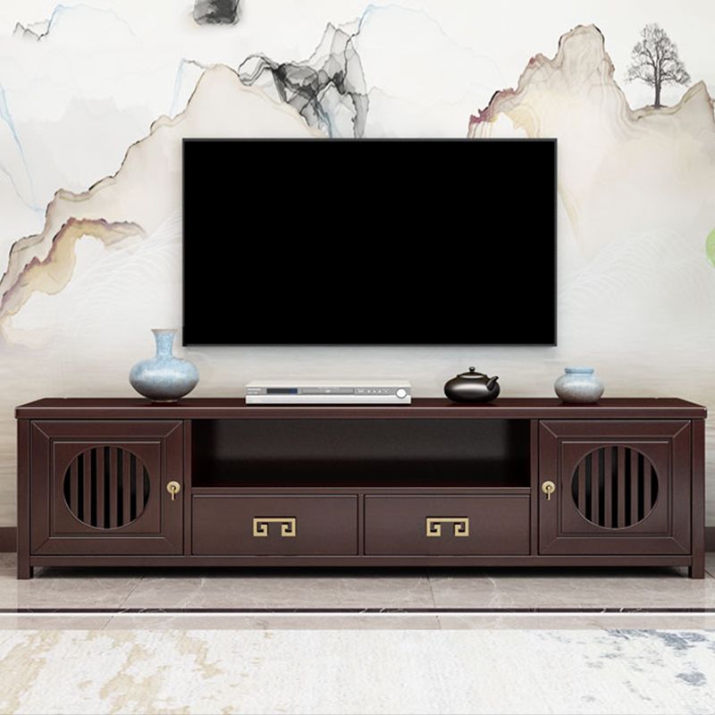 Solid Wood TV Cabinet Traditional Style Household Simple Open TV Stand Console