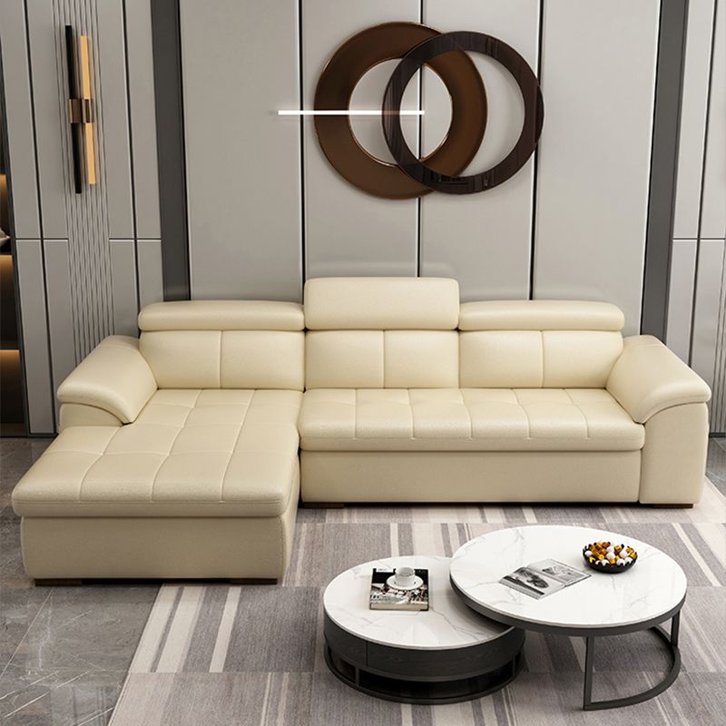 Genuine Leather Sectional Sofa 35.43"High Cushion Back Sofa with Storage,Beige