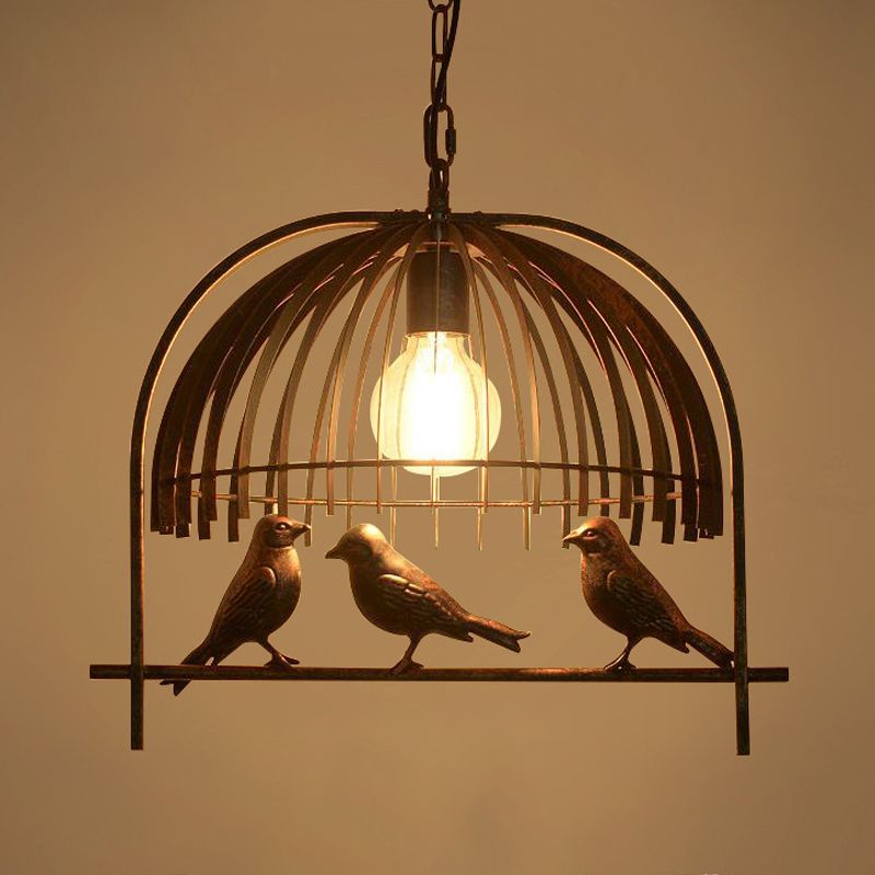 Luz de techo de una sola cabeza Ciente de la jaula Kit de lámpara colgante metálica con decoración de pájaros en bronce