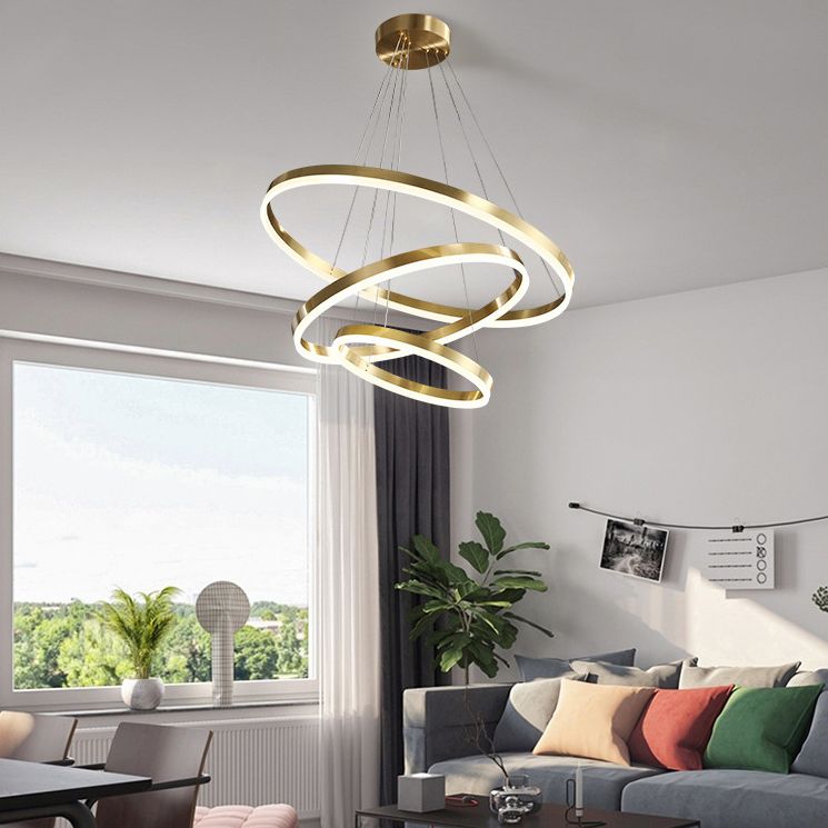 Metal Circles Chandelier Hanging Light Fixture Simple LED Hanging Fixture in Gold