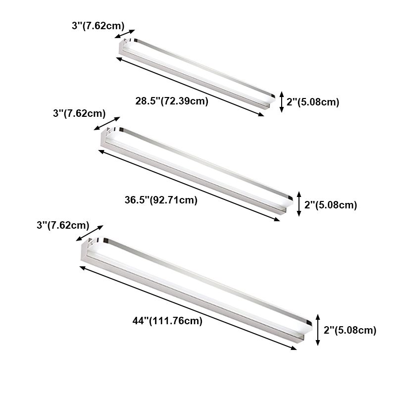 Luz de tocador de acero de acero inoxidable de 1 luz Luz de espejo recto nórdico para el baño