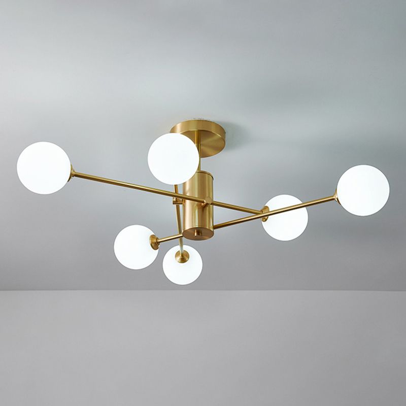 Post-Modern Metal Radial Hanging Chandelier Light Spherical Glass Shade Suspension Light  in Gold