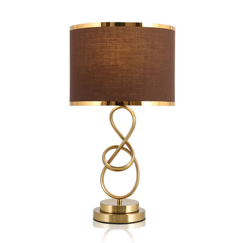 Twist Metallic Nightstand Lamp Vintage Single-Bulb Living Room Table Light with Drum Fabric Shade