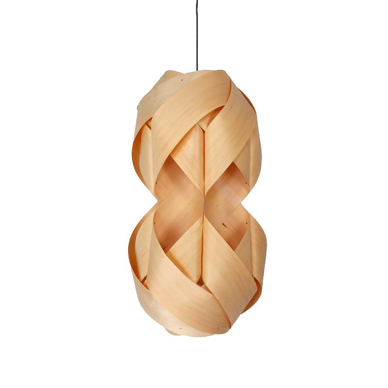 1 bulbo intrecciato a mano in tessuto Luce cinese Apparecchiatura di illuminazione sospesa in legno in beige