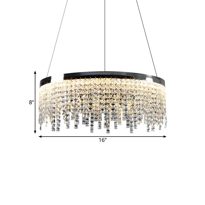 16"/19.5" Wide Chrome Round Down Lamp Modern Style Beveled Crystal LED Ceiling Chandelier in Warm/White Light