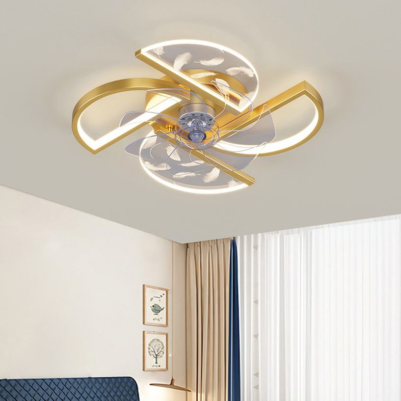 Nordic Windmill Shaped Semi Flush Mount Light Acrylic Bedroom LED Ceiling Fan Light