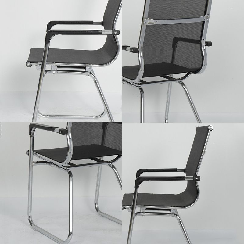 Silver Metal Modern Conference Chair Mid-Back / High Back Mesh and Leather Chair