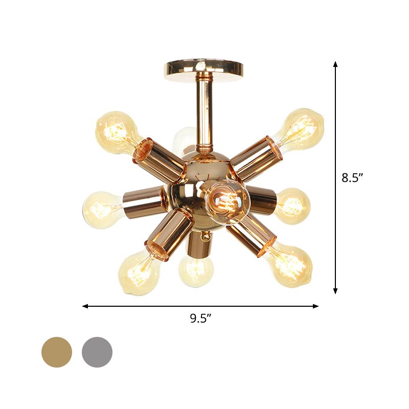 Chrome/Gold Sputnik Semi Flush Mount Vintage Iron 6/9/12 Lights Restaurant Flush Ceiling Lamp Fixture