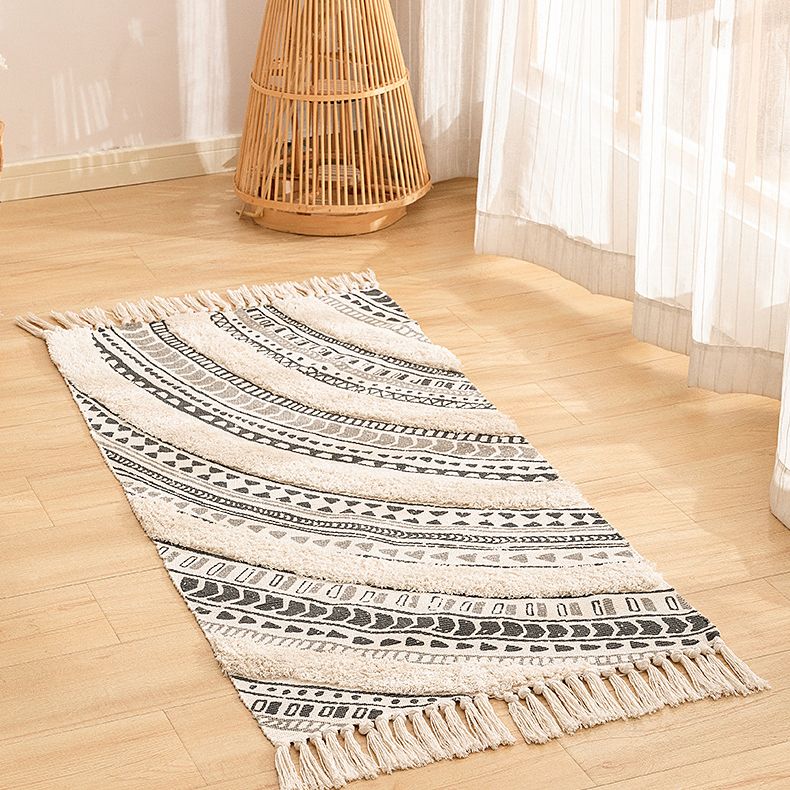 Creative Moroccan Indoor Rug Comfort Cotton Blend Carpet Easy Care Rug with Fringe for Home Decor