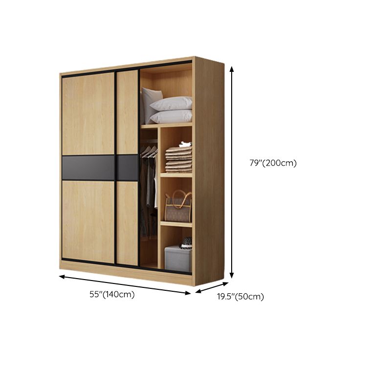 Brown Contemporary Coat Locker Wooden High Gloss Closet with Garment Rod