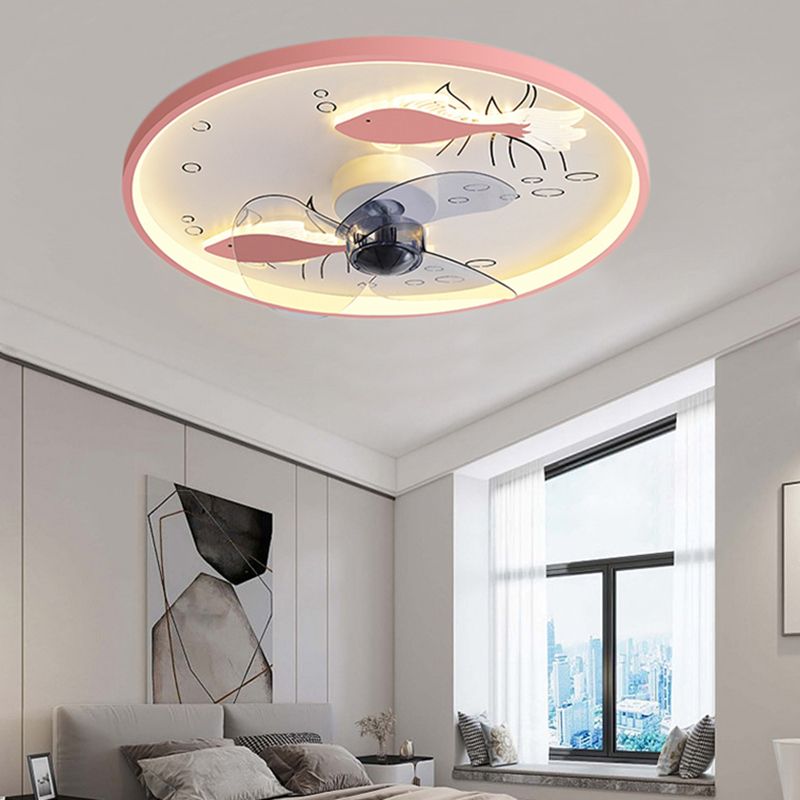 Metal Round Ceiling Pendant Modern Style 2 Lights LED Fan Light for Bedroom