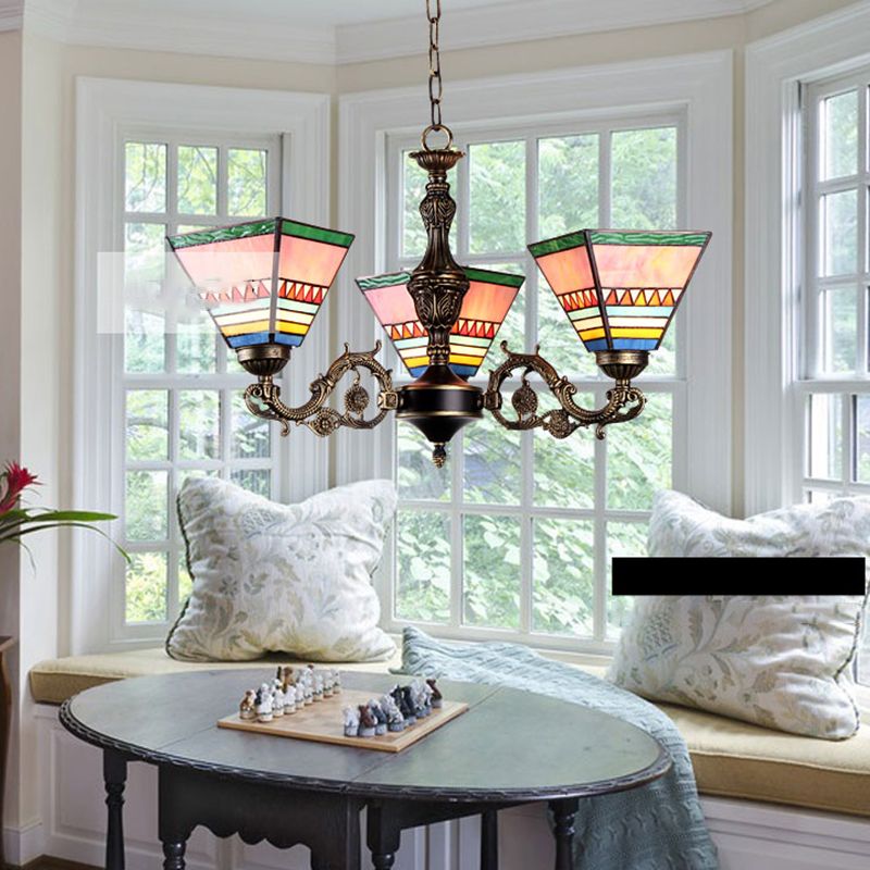 Horn shape Ceiling Pendant Tiffany Style Victorian Stained Glass Chandelier for Hotel