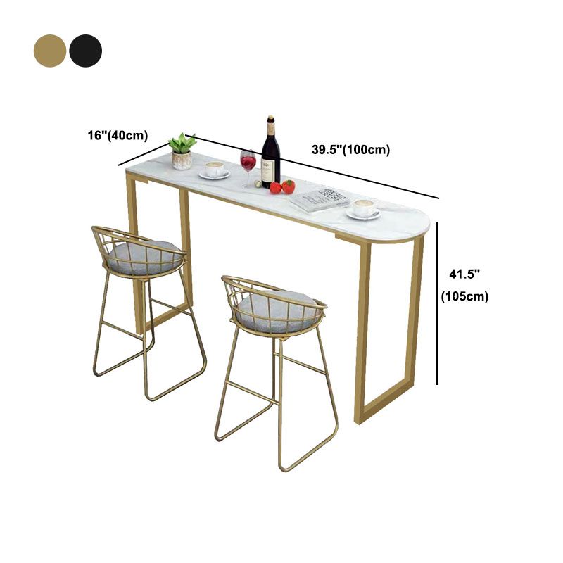 Contemporary Style Bar Table Bar Faux Marble Bar Desk with Sled Base