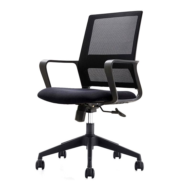 Fixed Arms Black Swivel Chair Mid-back Chair Soft Executive Office Chair