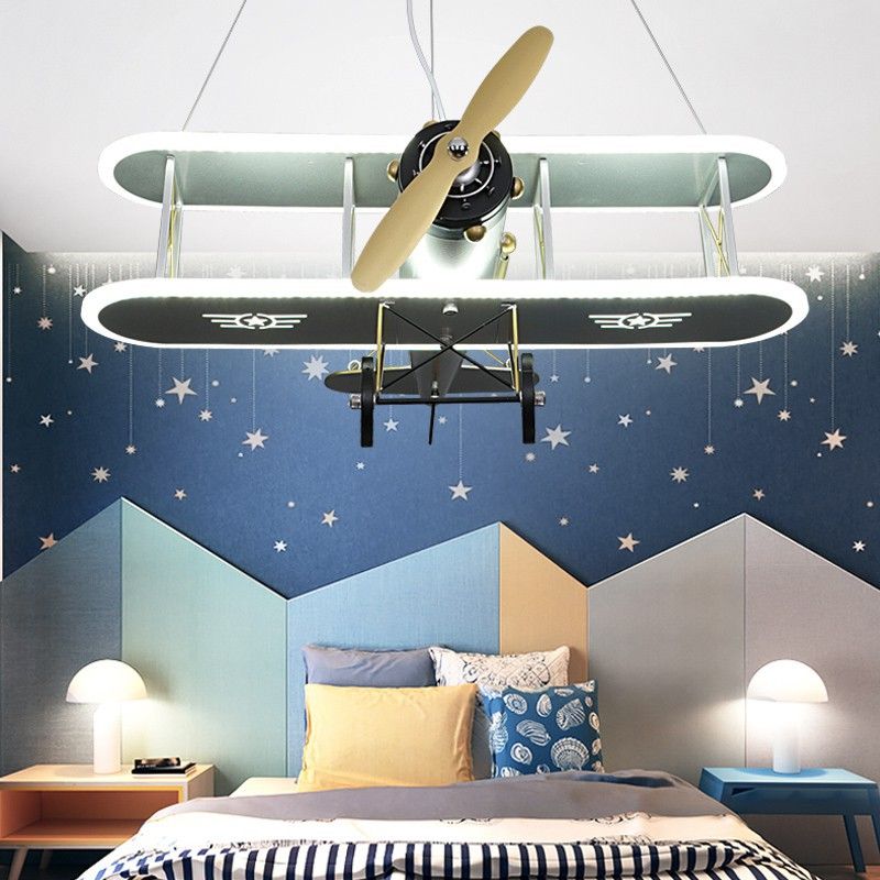 1 Light Prop Plane Pendant Lamp Kids Metallic Ceiling Lamp for Boys Bedroom Living Room