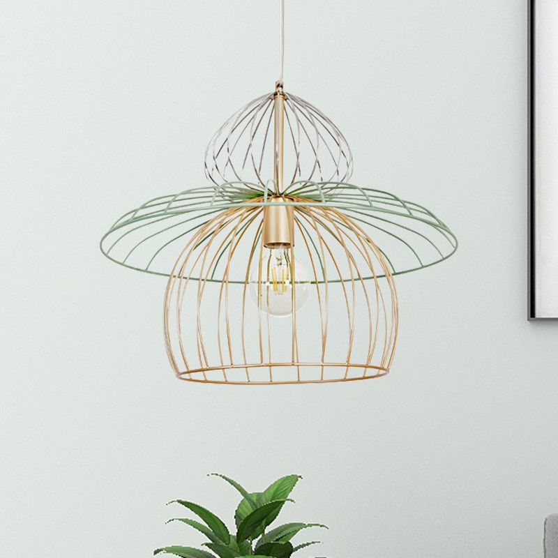 Metal Wire Cage Pendant Lighting Nordic Simple Style 1 Light Gold Suspension Light for Dining Room