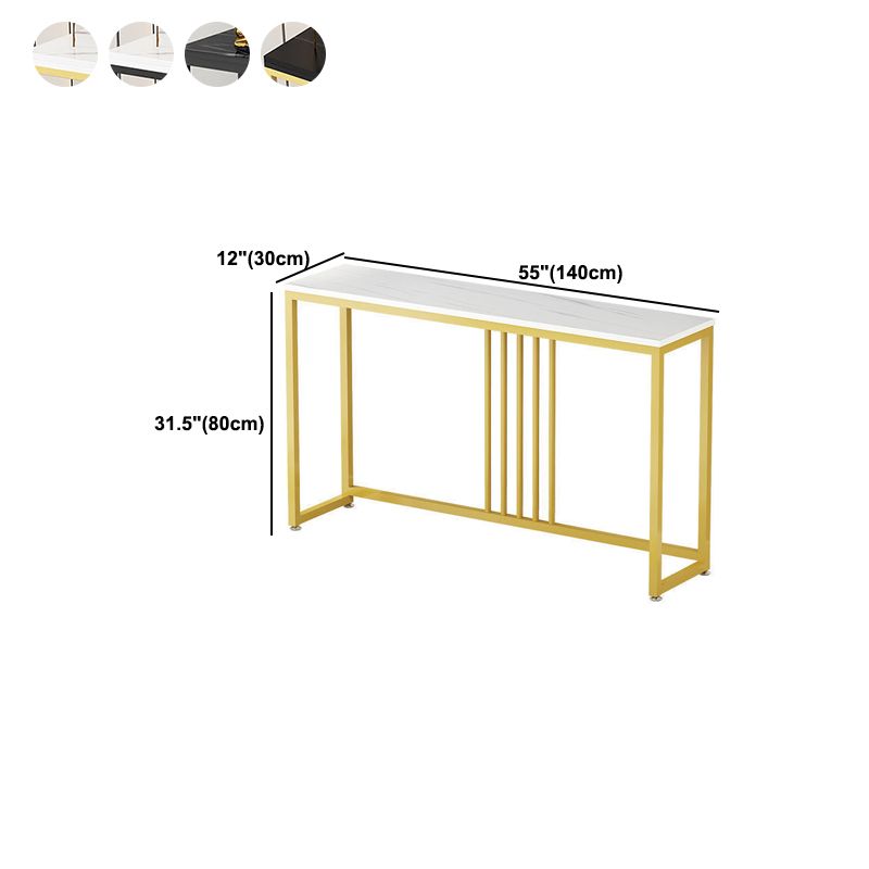 Rectangle Stone Top Console Table with Steel Trestle Base Accent Table