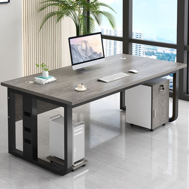 Rectangular Shaped Office Writing Table Wood with 2 Legs in Grey/Brown