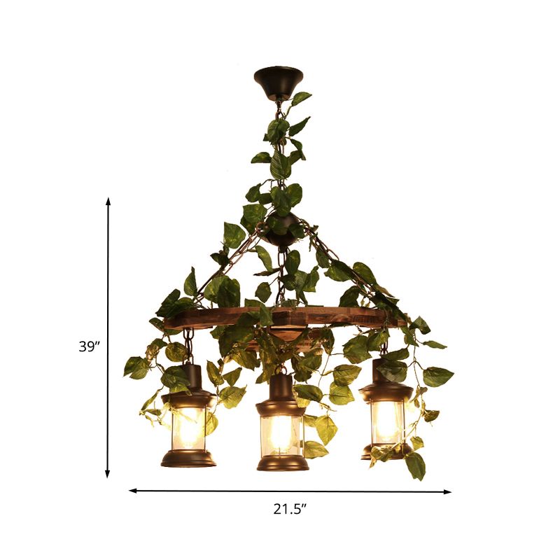 Green Lantern Chandelier Lighting Fixture Industrial Wooden 3/6/8 Heads Restaurant LED Plant Ceiling Light, 21.5"/27"/30" W