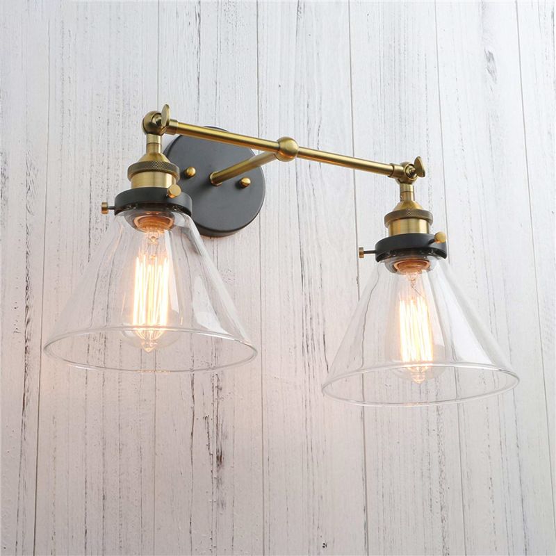 Clear Glass2 Lights Wall Mount Light Fixture Bell Traditional Wall Lighting Fixtures for Bathroom