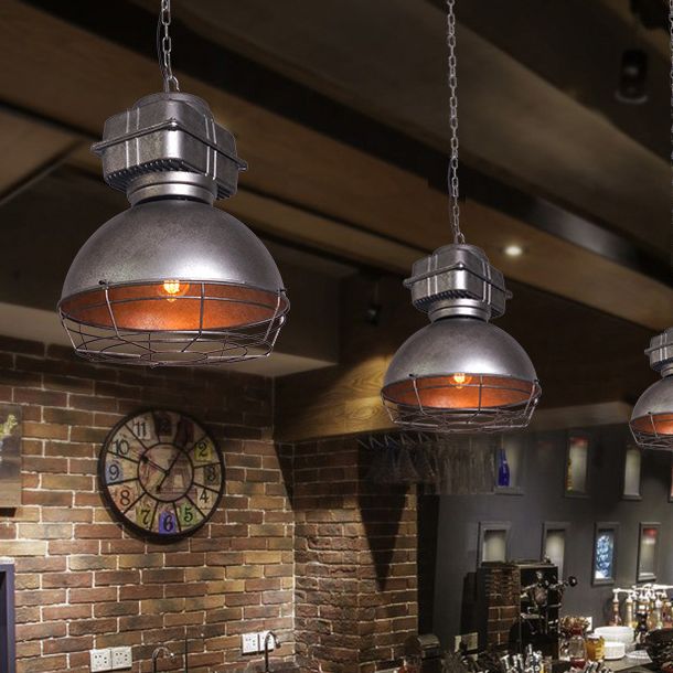 Luce di illuminazione in metallo a forma di luce mineraria retrò da 16 "Lampada sospensione a lampadina singola in stile industriale con catena di sospensione regolabile