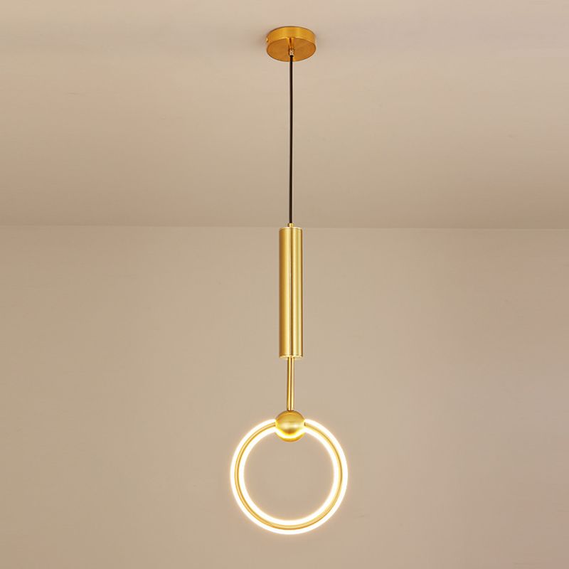 Modern Minimalist Style Linear Ceiling Pendant Light Metal 1 Light Hanging Light in Gold Finish  for Bedroom