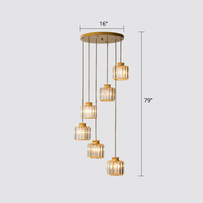 Prendant Cylindrique Postmoderne Prismatique Escalier en cristal Multi Light Chandelier