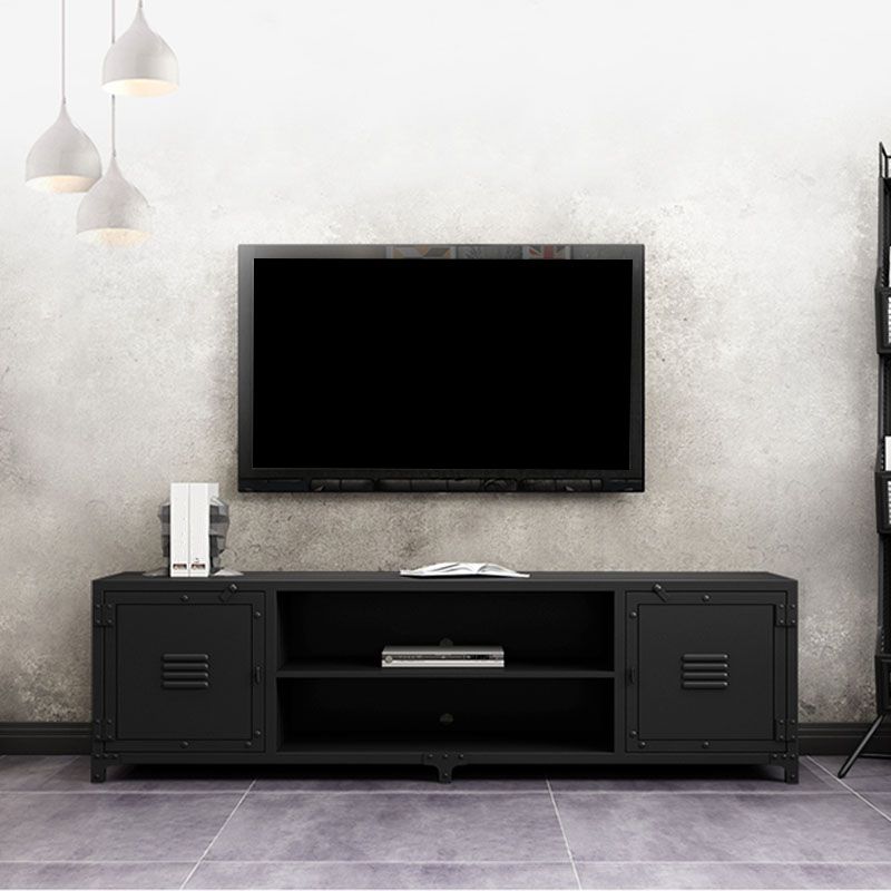 Industrial Metal TV Stand Console 2 Doors Black Media Console TV Stand