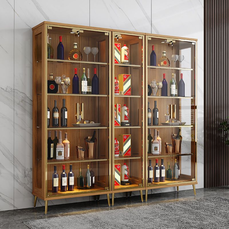 Modern Oak Wood Kitchen Wine Holder with Glass Storage Cabinet