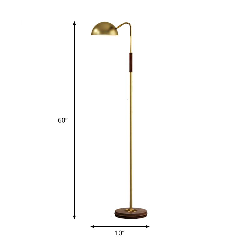 Dome Shade Living Room Floor Lighting Metal Single Light Postmodern Floor Stand Lamp in Brass