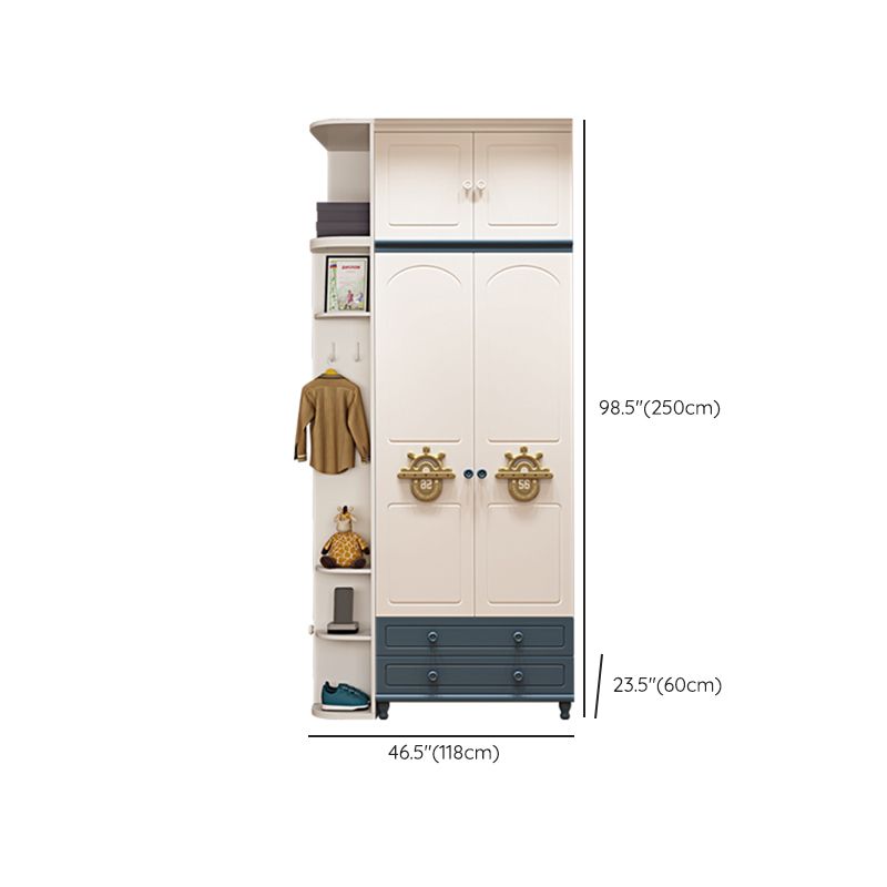 Modern Wooden Bedroom Wardrobe Cloth Rod Included Kids Closet with Drawers