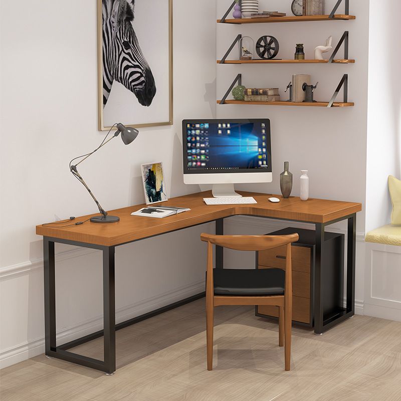 Contemporary Style Iron Office Desk L-Shape Writing Desk for Office