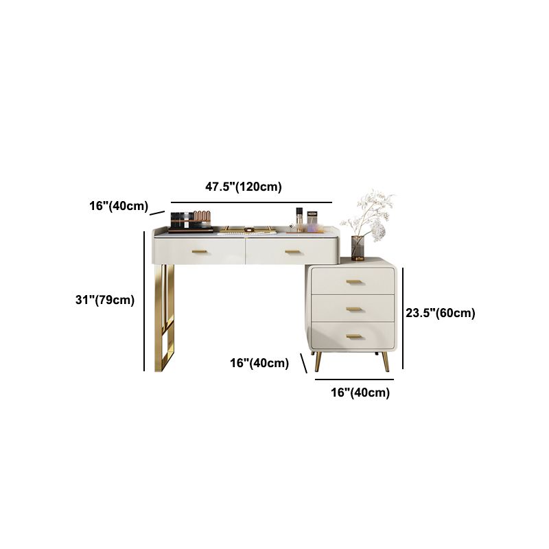 Glam Beige Vanity Dressing Table Set Slate Top Dressing Table