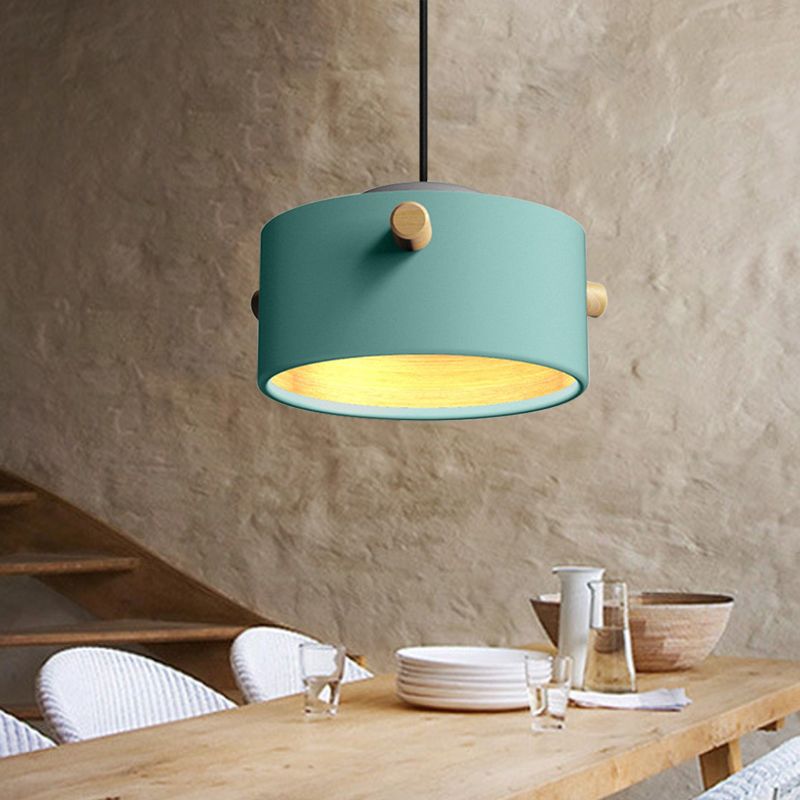 Éclairage de suspension de 1 lumière contemporaine avec nuance en métal vert / rose / blanc cylindre pendentif luminaire