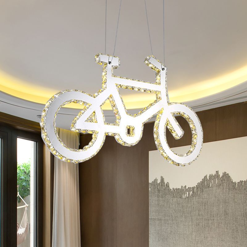 LED Inserted Crystal Chandelier Light Fashion Chrome Bicycle Living Room Pendulum Light