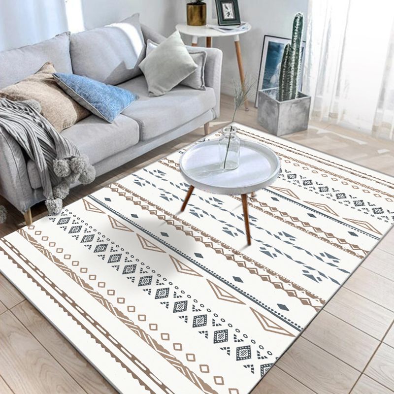 Simple Solid Color Bohemian Rug Polyester Tirbal Print Area Rug Non-Slip Backing Carpet for Living Room