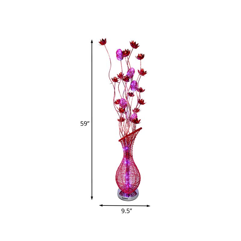 Bevel Vase Aluminum Stand Up Lamp Art Decor Living Room LED Floral Reading Floor Light in Red