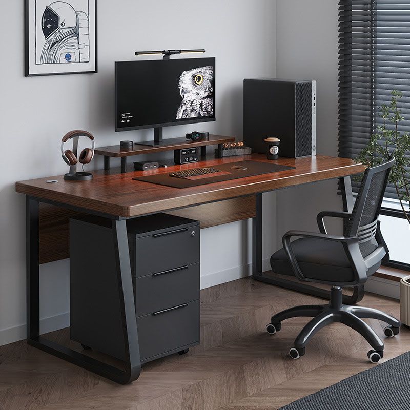 Rectangular Office Desk Wooden and Metal Writing Desk, Natural