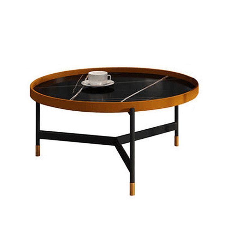 3 Legs Base Design Black Metal Base Rock Slab Top Round Coffee Table