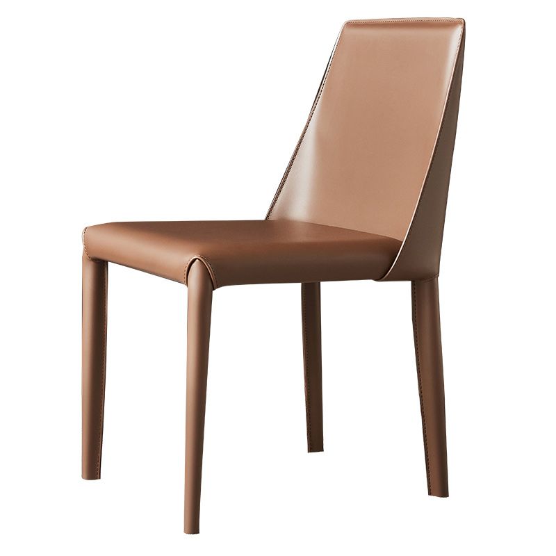 Minimalist Armless Solid Back Chairs Leather Dining Side Chair